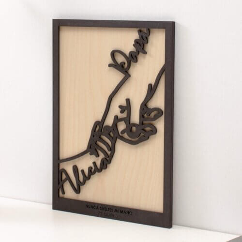 cuadro manos papa madera negra y haya